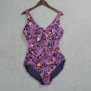 NEW Lands End Womens  L One-Piece Swimsuit With Floral Paisley Print